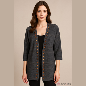 Soft surroundings linen blend size L Aztec mixed media hook cardigan tunic EUC